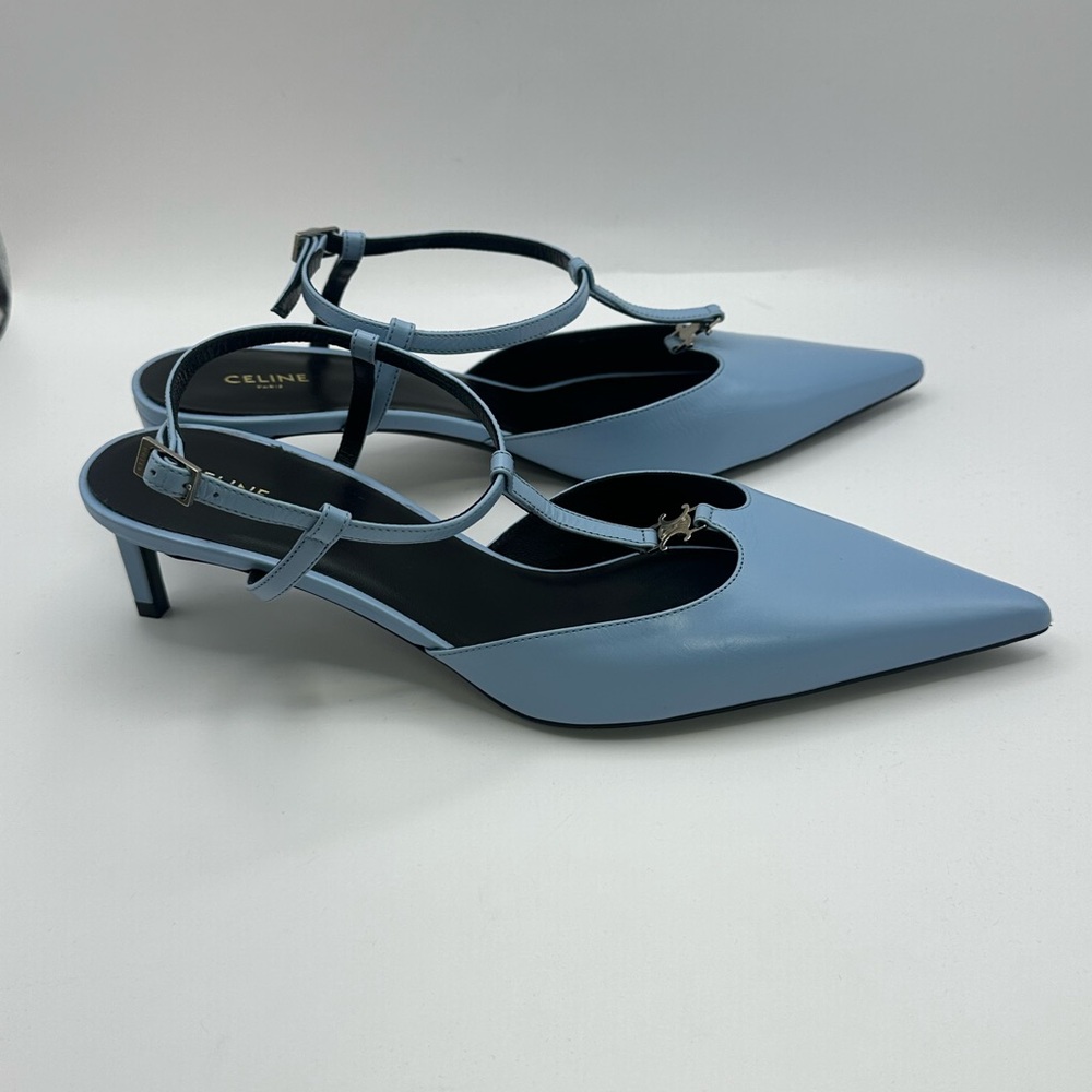 Celine Women's Kitten Triomphe Strap Leather Pump - Picture 8 of 9